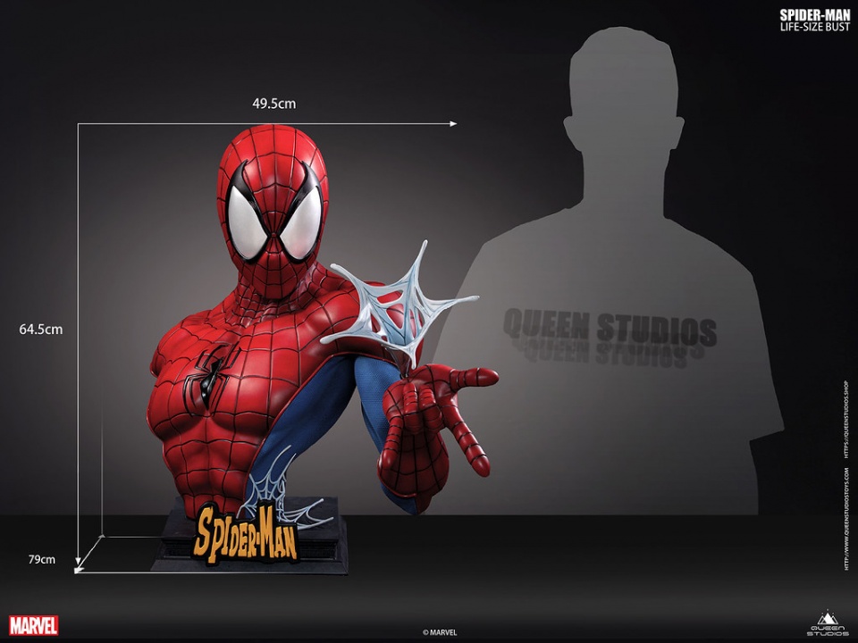Queen Studios:漫威手办《蜘蛛侠》1：1比例蜘蛛侠半身胸像